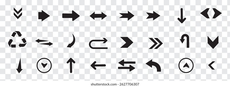 Arrows set icon in black color. Arrow vector collection . Vector illustration. Modern and simple arrows. Isolated background.