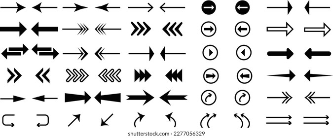 Arrows set. Arrows icon collection. Set of different arrows or web design. Arrow flat style isolated on white background. Vector Stock
