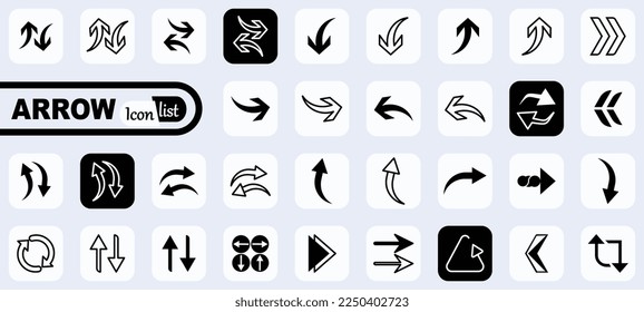 Arrows set of  icons. Arrow icon. Arrow vector collection. Arrow. Cursor. Modern simple arrows. Vector illustration.

