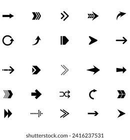 Las flechas establecen el diseño de los iconos. Colecciones planas de iconos de flecha. Desplaza flechas o diseño web diferentes. Estilo de flecha plana aislado en fondo blanco - símbolos de flecha vectorial estándar.