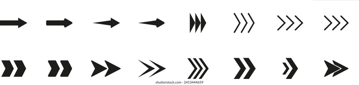 Arrows set icons. Direction. Vector collection. Navigation. Cursor illustration. Simple arrow models.	