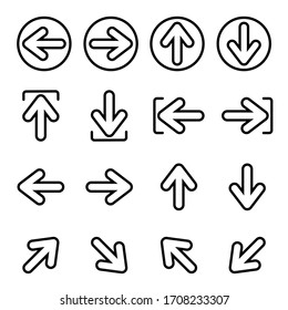 Arrows set icons in line style. Black Arrow icon. Arrow vector collection. Arrow. Cursor. Modern simple arrows. Arrows isolated on white background.