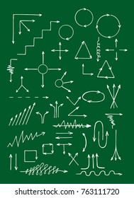 Arrows set isolated on green. Hand drawn. Vector illustration