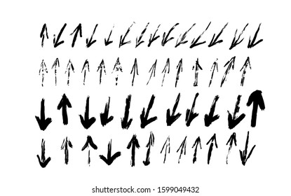 Arrows set isolated on white background. Collection of direction points graphic design elements. Hand drawn signs. Vector illustration.