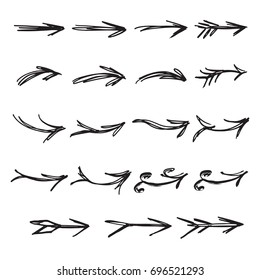 Arrows set made by hand in vector. Sketch elements for your design. Isolated on the background and easy to use.  