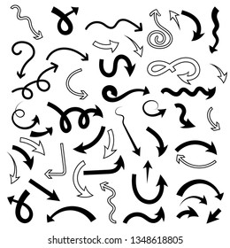 Arrows set. Mixed style black flat icons. Vector illustration isolated on white background