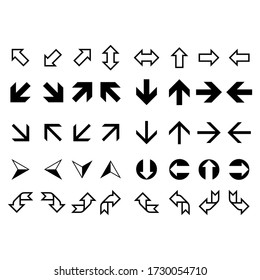 Arrows Set on White Background. Arrow sign, Cursor Icon. Vector Pointers Collection. Back, Next Web Page Sign