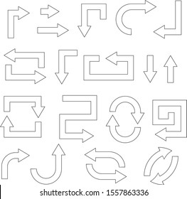 Arrows set. Outline hollow icons. Vector illustration isolated on white background