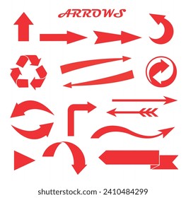 Arrows. Set of red arrow icons on white background. Vector illustration