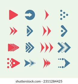 Arrows set red and blue icons. Arrow icon. Arrow vector collection. Arrow. Cursor. Modern simple arrows. Vector illustration. Collection different Arrows on flat style for web design or interface.