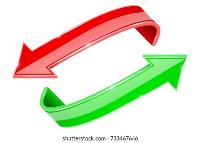 Arrows set. Red and green curve signs. Vector 3d illustration isolated on white background