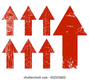 Arrows. Set of red grunge arrows. Vector illustration.