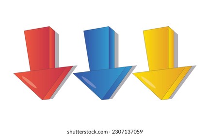 arrows set red yellow and blue arrows pointing bottom icon vector set