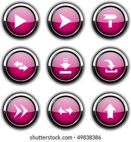 Juego de flechas de iconos glosos redondos.