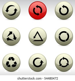 Juego de flechas de iconos glosos redondos.