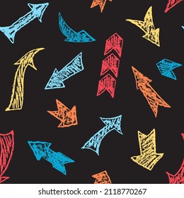 Arrows  set seamless pattern made by hand in vector. Sketch pastel elements . Paper, textile, package, wrapping paper, etc.  Real color pastel texture.