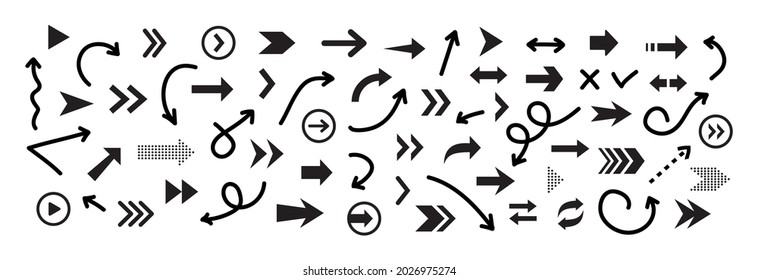 Juego de flechas de simples iconos negros. Flechas dibujadas a mano. Iconos de puntero. Colección vectorial de flechas. Cursor de flechas simples y modernas. Ilustración vectorial.