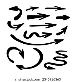 Arrows set simple hand drawn vector illustration, free form signs pointing different directions