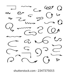 Arrows set simple hand drawn vector illustration, free form signs pointing different directions