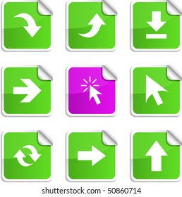 Arrows set of square glossy stickers.
