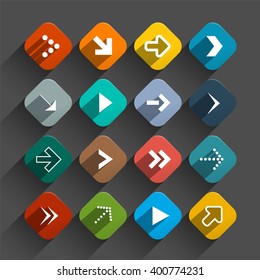 Arrows Set - Vector App Icons - Rounded Squares Vector Colorful Flat Design Buttons