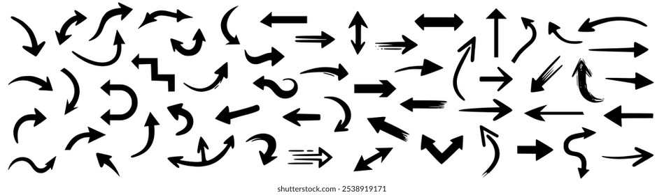 setas definir. setas de direção vetorial no fundo branco. setas de estilo diferentes coleção grande.