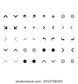 arrows set vector icon. very minimalist Arrow icon set. Containing cursor arrow, changing , switch, move, forward, up, down and refresh symbol icons. isolated Solid icon collection.