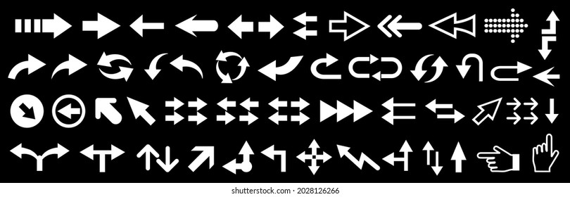 Arrows set. Vector illustration. Set different arrows or web design. Arrow flat style isolated on white background.