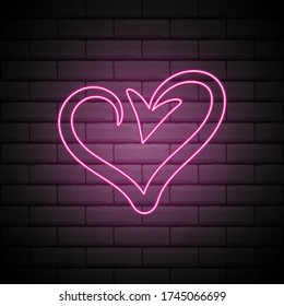 arrows with shape heart in neon light, valentines day vector illustration design . Isolated on brick wall