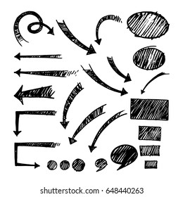 arrows, shapes, callout, note for business infographic vector illustration hand drown