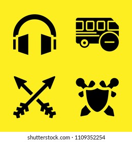 arrows, shield, headphones and bus vector icon set. Sample icons set for web and graphic design