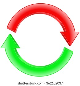 Arrows. Shiny red and green arrow. Refresh icon. Vector illustration isolated on white background