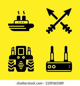 arrows, ship, router and tractor vector icon set. Sample icons set for web and graphic design