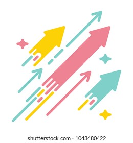 Arrows shooting to the stars. Vector icon illustration with bright vivid colors. Concept for financial, personal and creative growth