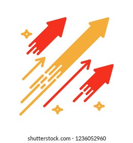 Arrows shooting to the stars. Vector icon illustration. Concept for financial, personal and creative growth