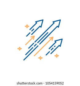 Arrows shooting to the stars. Vector trendy thin line icon illustration design. Concept for financial, personal and creative growth