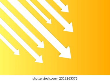 Arrows show negative growth. Flat, yellow, arrows down, arrows indicate fall. Vector illustration