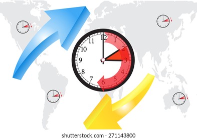 arrows show time change 