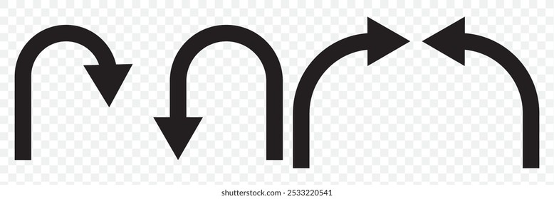 Arrows Showing Road Traffic. Prohibitory Road Signs. Vector Icons. No U-Turn, No Left and Right Turn, One-Way Traffic, and No Entry. EPS 10.