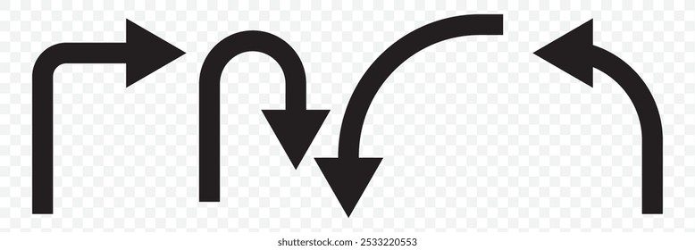 Setas Mostrando Tráfego Rodoviário. Sinalização Rodoviária Proibitiva. Ícones de vetor. Sem curva em U, sem virada para a esquerda e para a direita, tráfego unidirecional e sem entrada. EPS 10.