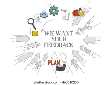 Arrows Showing WE WANT YOUR FEEDBACK