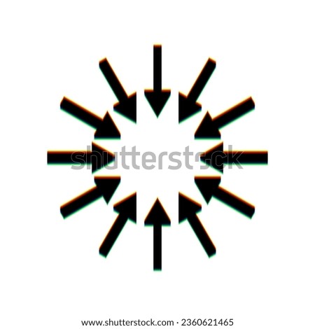 Arrows sign. Black Icon with vertical effect of color edge aberration at white background. Illustration.