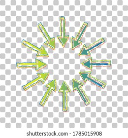 Arrows sign. Blue to green gradient Icon with Four Roughen Contours on stylish transparent Background. Illustration.