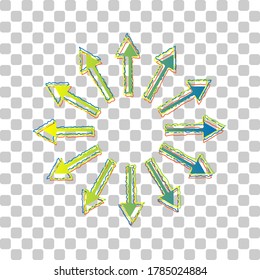 Firma de flechas. Icono de degradado de azul a verde con cuatro contornos de ancho sobre fondo transparente elegante. Ilustración.