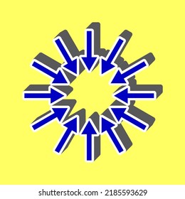 Arrows sign. Blue Icon with white stroke in 3d at yellow Background. Illustration.