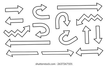 Arrows sign doodle line hand drawn vector collection