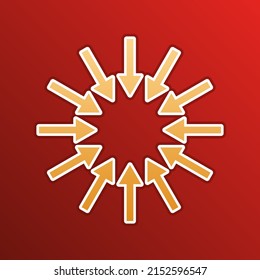 Arrows sign. Golden gradient Icon with contours on redish Background. Illustration.