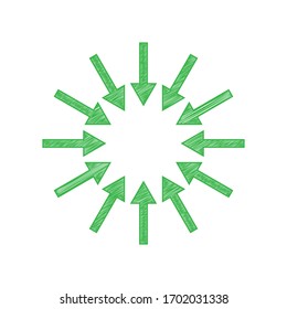 Arrows sign. Green scribble Icon with solid contour on white background. Illustration.