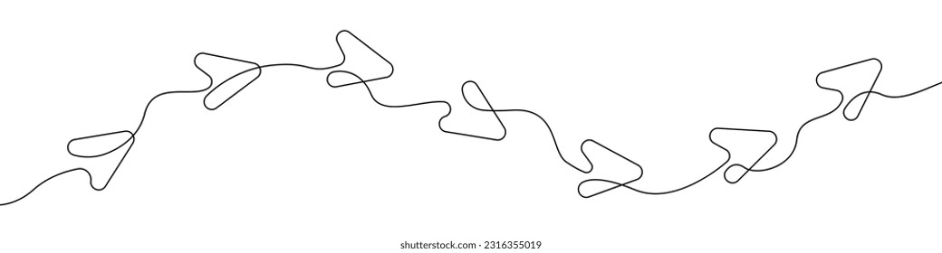 Arrows sign line continuous drawing vector. One line Arrows icon vector background. Plane icon. Continuous outline of a Cursor.