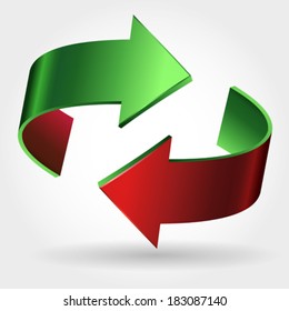Arrows Sign. Red Green Color. Isolated On White 